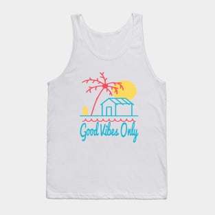 Good Vibes Only Sunshine, Palm Tree And Beach Hut Design Tank Top